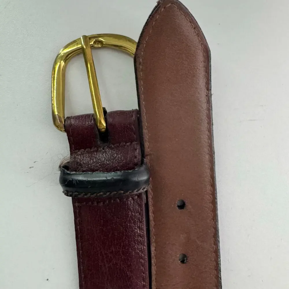 Vintage USA Brown Leather Belt Solid Brass Buckle (38) Flaws